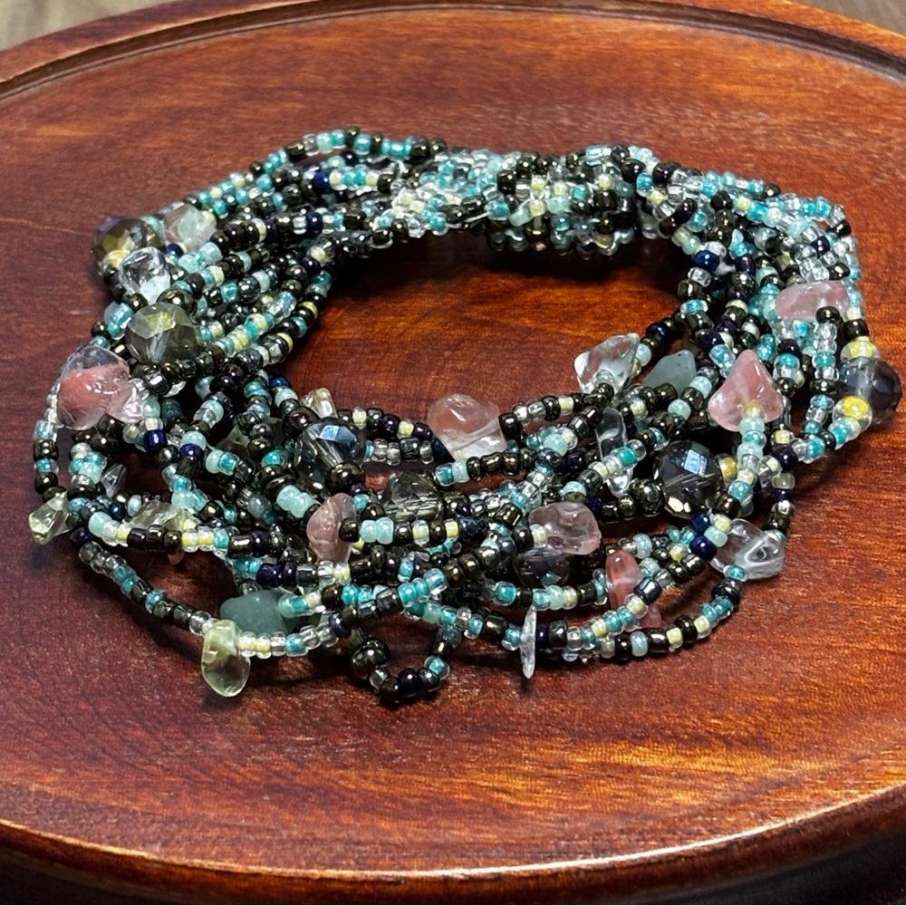 Gorgeous multi colored beaded bracelet, glass,crystal,stone.